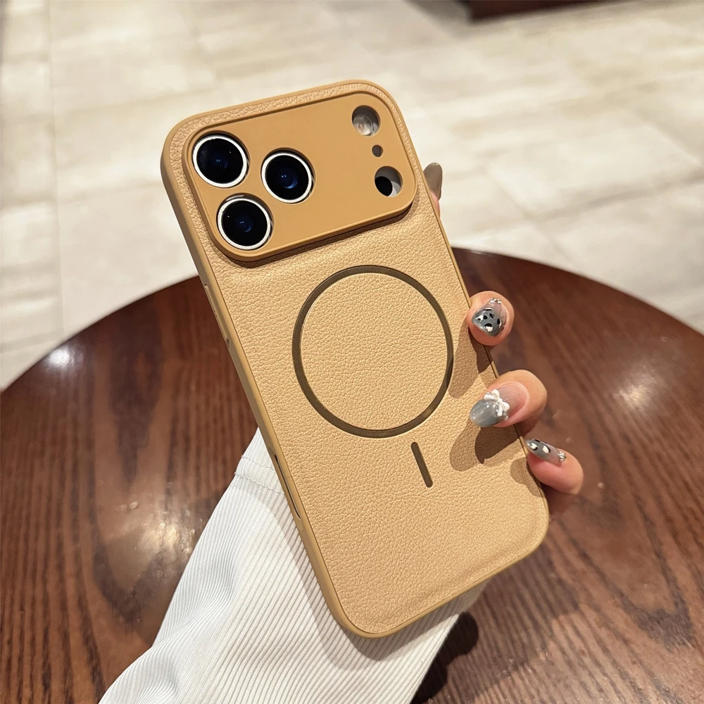Elegant Leather Magnetic Case with All-Inclusive Lens Cover - Matte Solid Color Finish