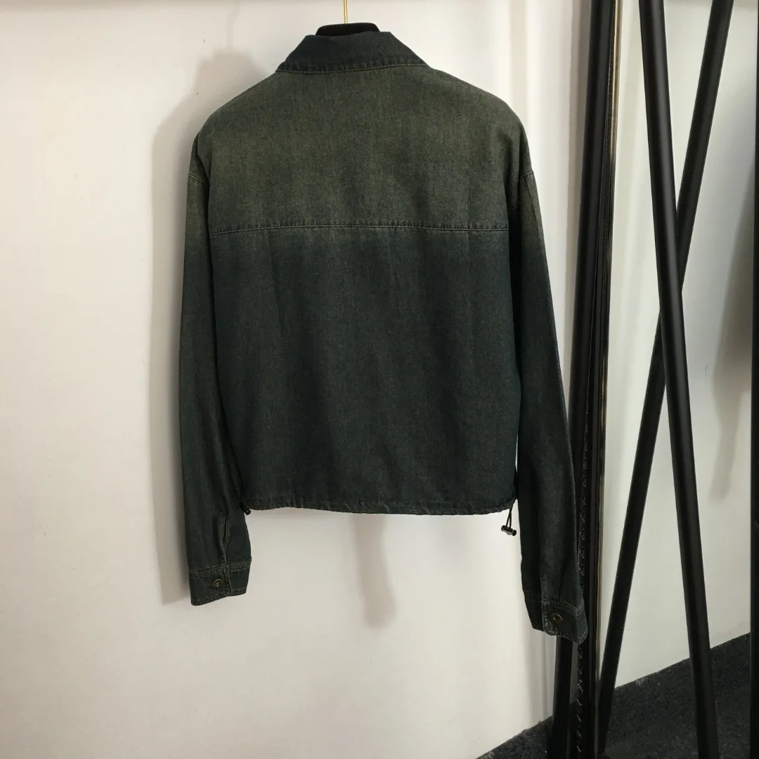 

2023 New Brushed Embroidery Logo Retro Old Long sleeved Women's Denim Coat