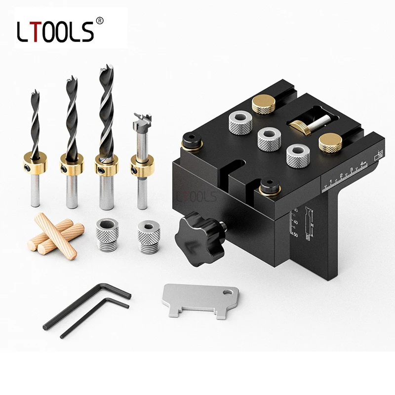 

3in1 Punch Locator 6-15mm Concealed Hinge Drilling Jig Guide Hinge Carpenter Round Wooden Tenon Hole Opener Hole Puncher Tool