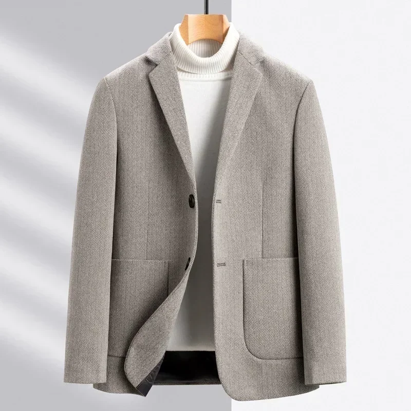 New Men's Woolen Suit Jacket Top Luxury Autumn Winter Men Casual Business Wool Single Breasted Blazer Overcoats Men Blazer