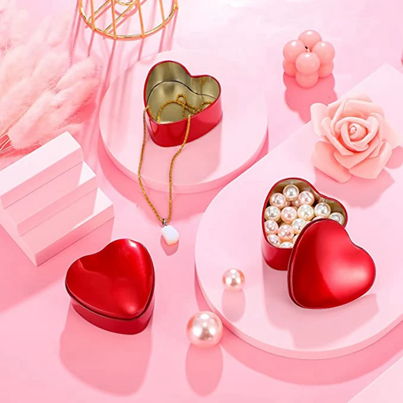 6PCS Heart Shaped Metal Tins Box With Lids Candy Boxes Heart Empty