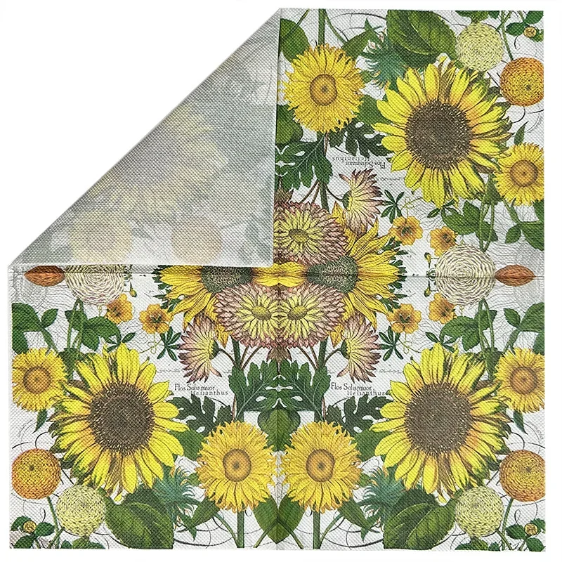 20pcs/Pac 33cm 2-Ply Colourful Floral Theme Yellow Sunflower Printed Napkins Holiday Party Napkins Butterfly Bone Bart Paper