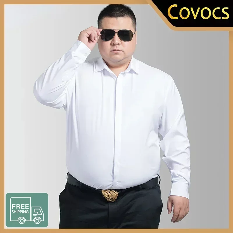 

Shirt Men's Large Size Autumn Long-sleeved Concealed Button Casual Loose 7XL, 8XL, 9XL Oversized Men's Business Shirt
