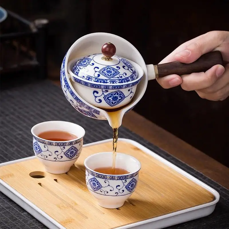 Ceramic Teapot Chinese Gongfu Tea Pot 360 Rotation Tea Maker and Infuser Porcelain Chinese Gongfu Pot