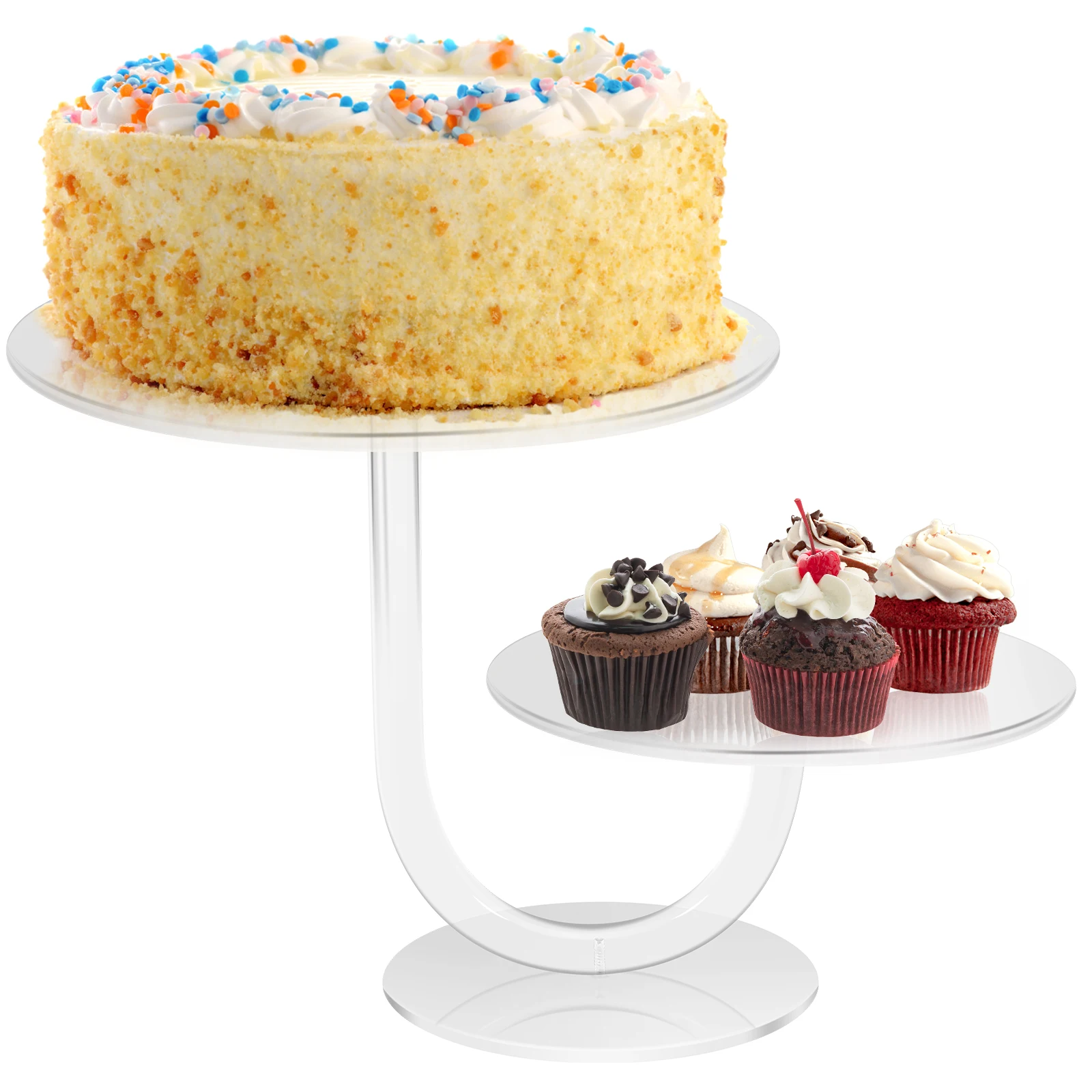 

Новинка, 2 яруса, подставка для торта, прозрачные подставки для кексов, акриловый держатель для кондитерских изделий, конфет, 8 дюймов и 10 дюймов, искусственный свадебный торт