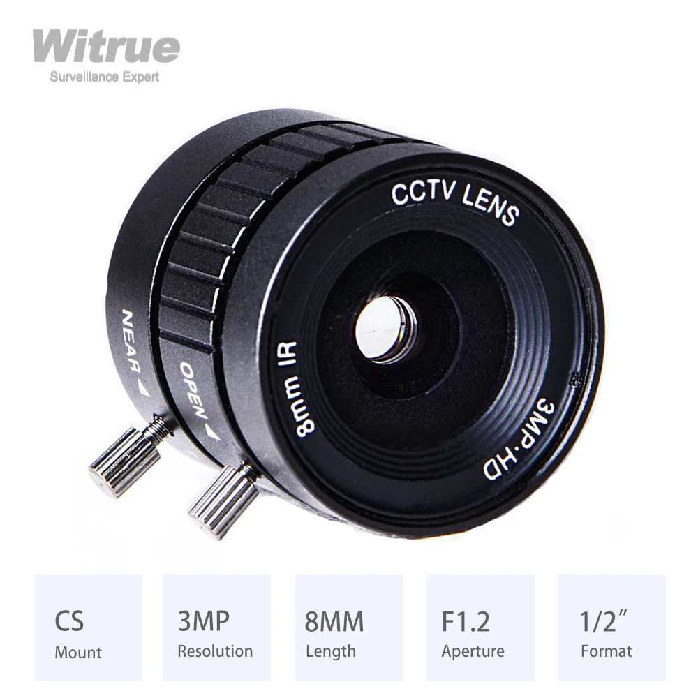 Witrue CS Mount Lens HD 3MP 8MM 48 Degree Aperture F1.2 Format 1/2