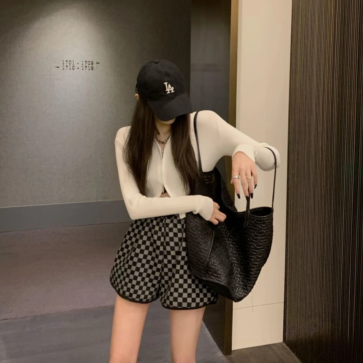 bike shorts women Casual pants women's new checkerboard high waist slim sports shorts fashion dress