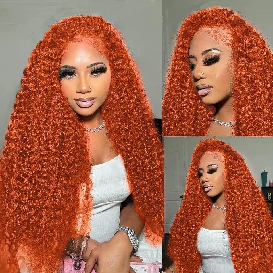 Melodie 220% Curly HD 13x6 30 40 Inches Deep Wave Orange Ginger 13x4 Lace Frontal Wig Transparent Lace Front Human Hair Wigs