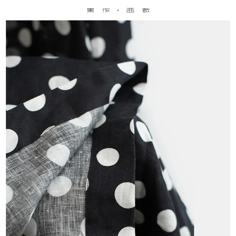 100% Linen Sleeveless Polka Dot Dress, Loose-Fitting and Slimming Long Dress 5