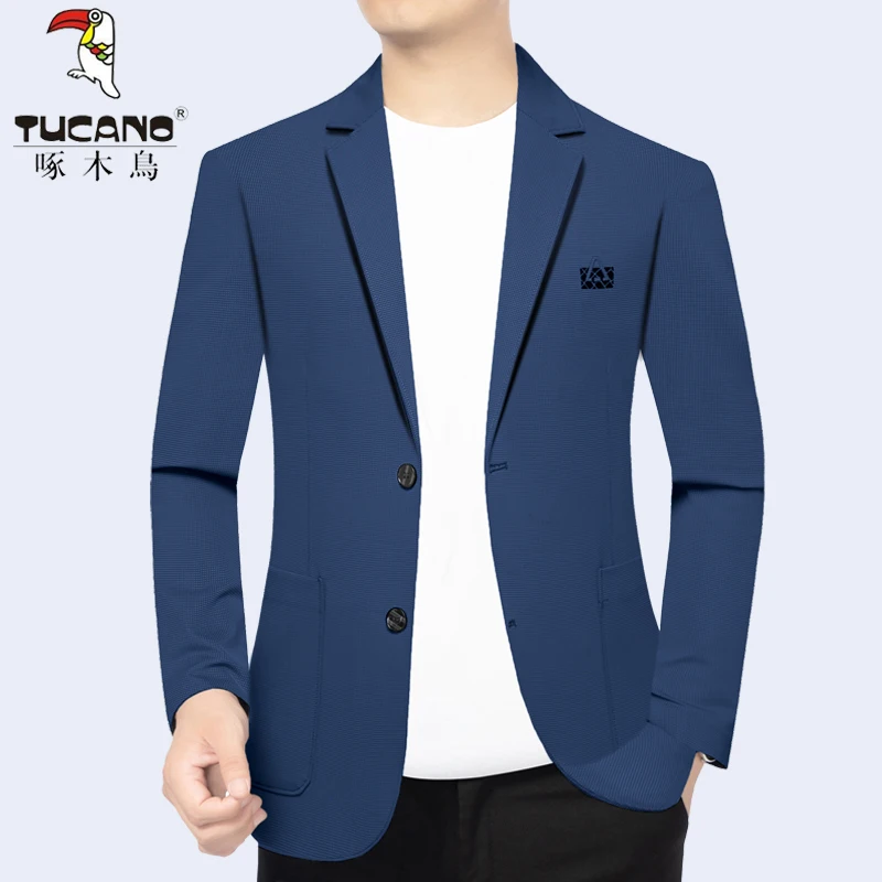 Woodpecker 용수철 남성용 얇은 싱글 웨스트 탑, 중년 슬림핏, 고급 자외선 차단 세트 아우터, 여름