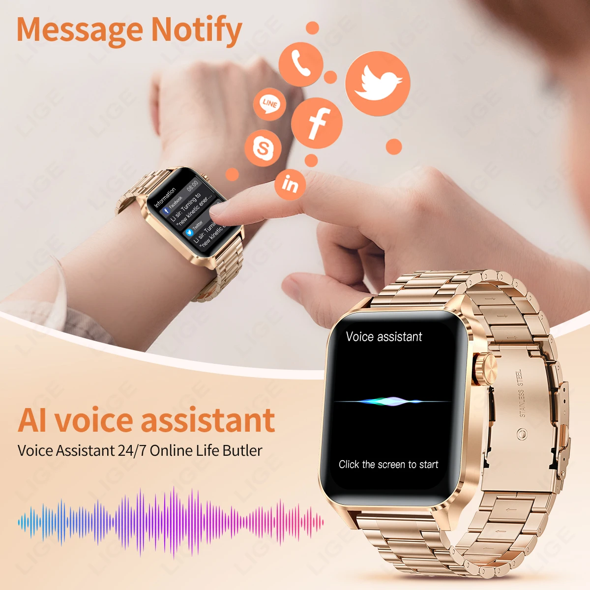 LIGE Men Women Smart Watch HD Screen Heart Rate Bluetooth Calls Waterproof Sport Band DIY Faces SmartWatch For Android IOS 2024