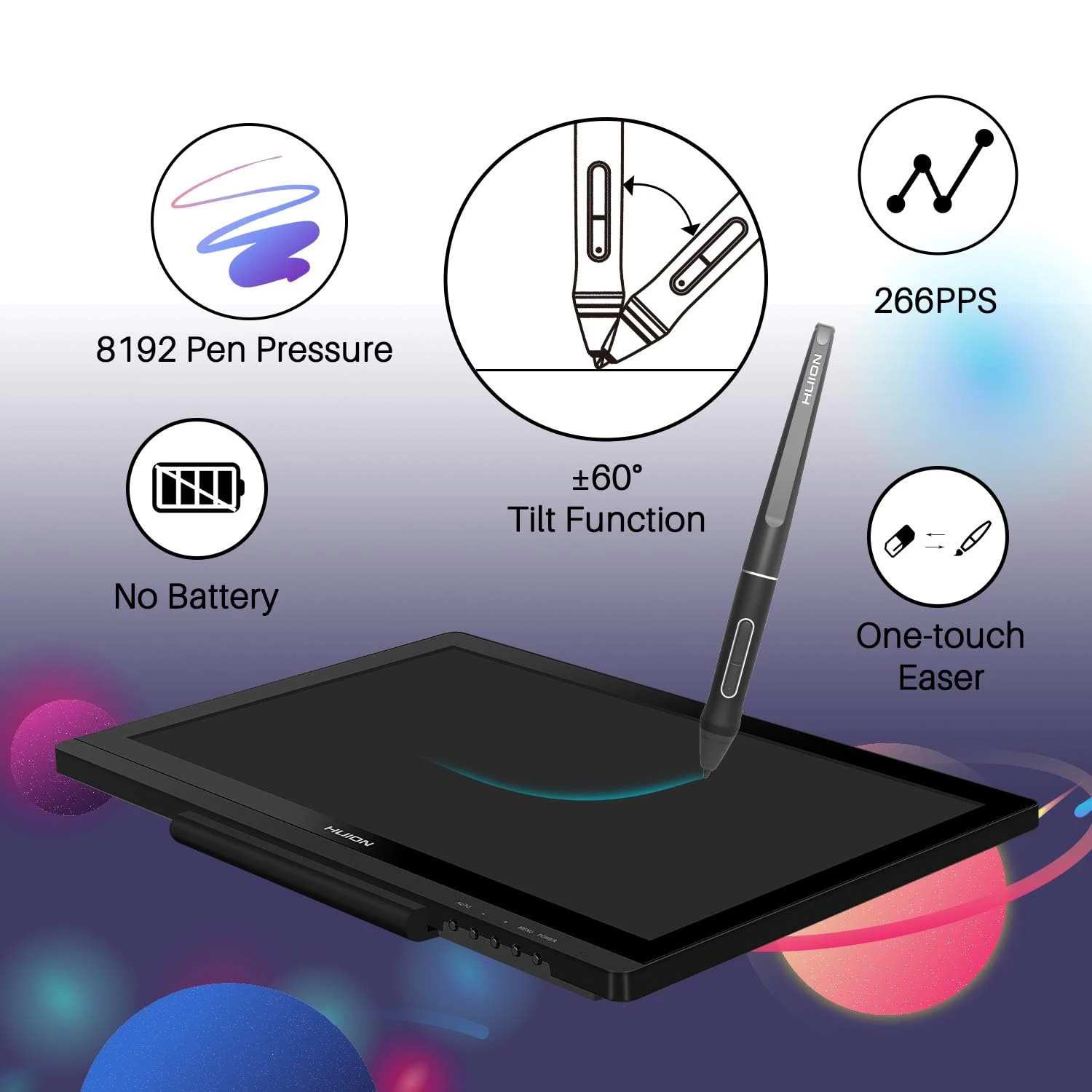 Kamvas 20 Huion Graphics Tablets AG Glass Screen 19.5 Inch Drawing Tablet Display 120% sRGB Tilt Function Battery-Free Stylus - Image 3