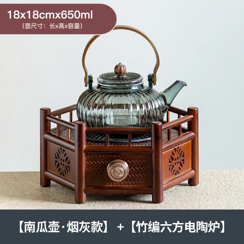 650ml 900w Natural Bamboo Retro Electric Tea Stove Maker Radiant-cooker Far Infrared Heating Glass Pot Waterproof One Set