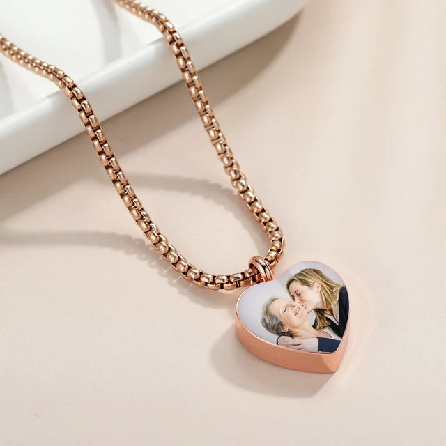 Heart Shaped Stainless Steel Photo Necklace Engraved Name Pendant