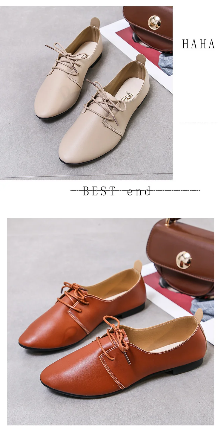 2021 New Design Women Oxford Shoes Casual Flats Shoes Women PU Leather Shoes Light Lace Up Loafers Ladies Walking White Shoes