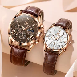 OLEVS New Classic Sets of Watches for Him and for Her Luxury Waterproof Leather Couple Items for Lovers Montre Homme