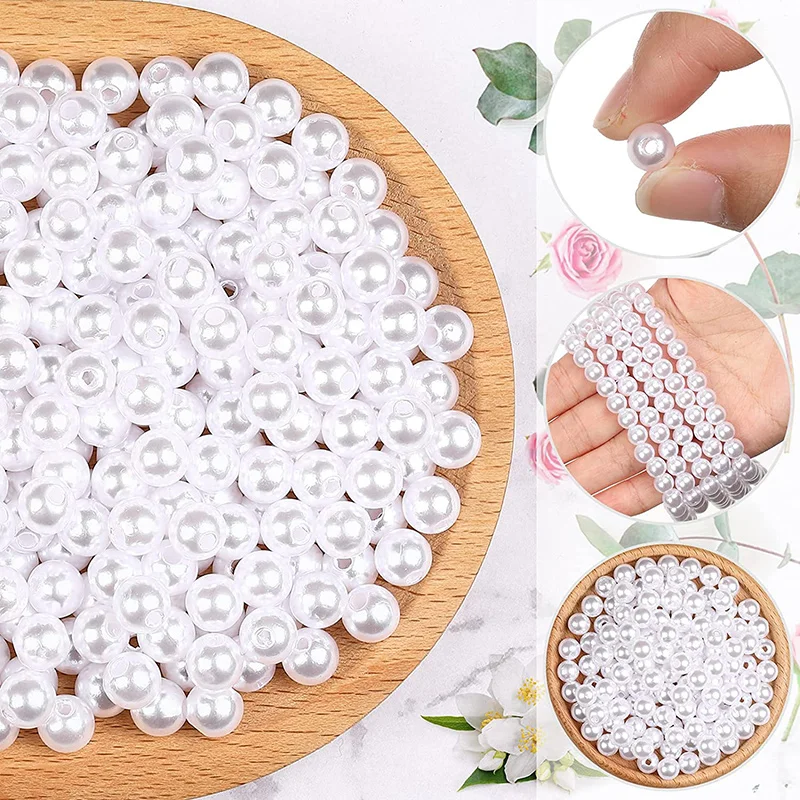 ABS Loose Round Pearl Beads para fazer jóias, Imitation Garment Beads, Artesanato da moda, DIY, branco, bege, 4mm, 6mm, 8mm, 10mm, 12mm, 14mm, 16 milímetros