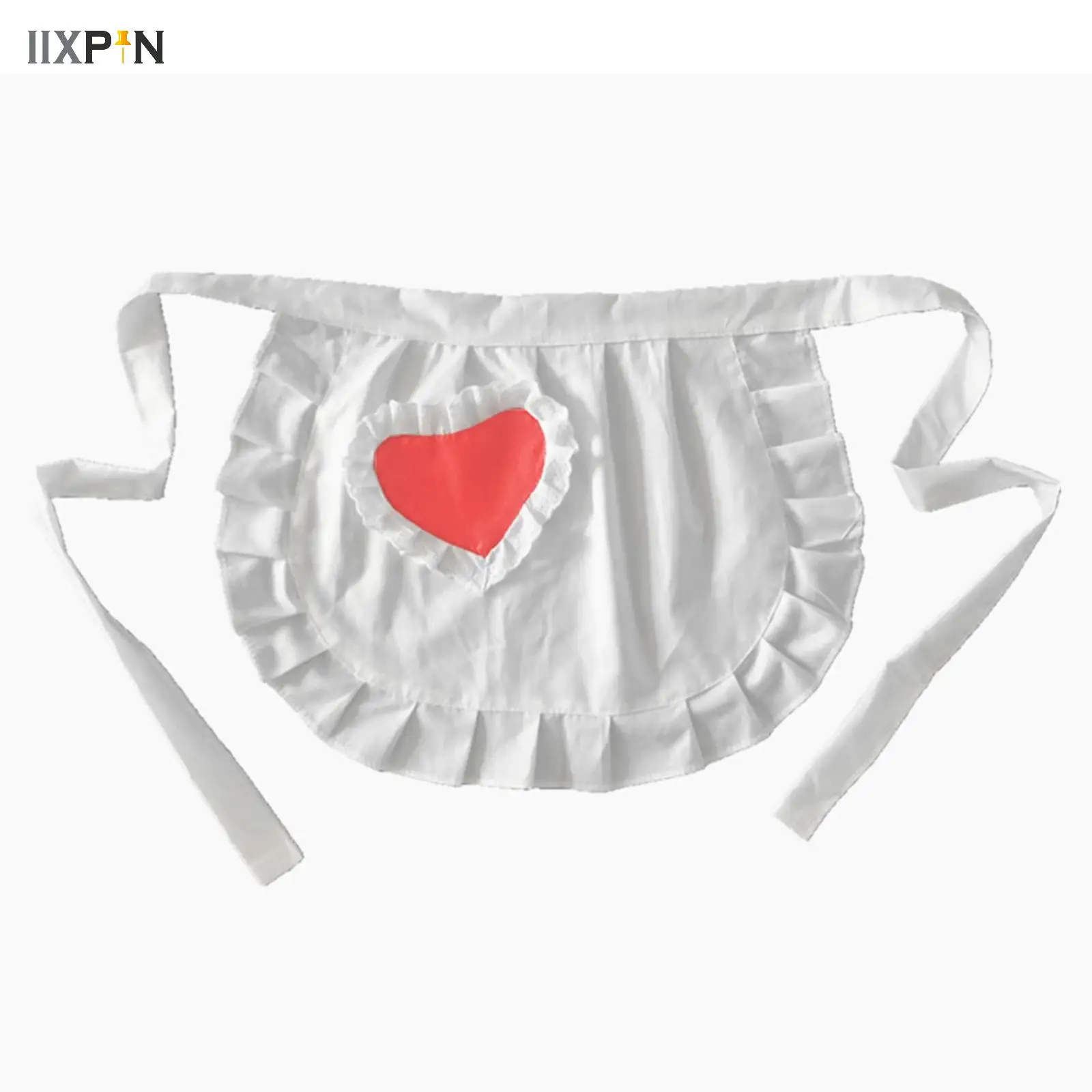 

Adorable Maid Apron Self-Tie Half Waist Waitress Apron Bowknot Frilly Apron Costume Accessory for Halloween Anime Cospaly Props
