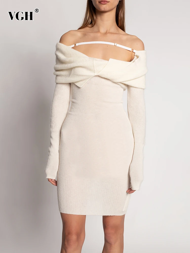 Women's Solid Coloured Sexy Knitted Hollow Out One Piece Dress
