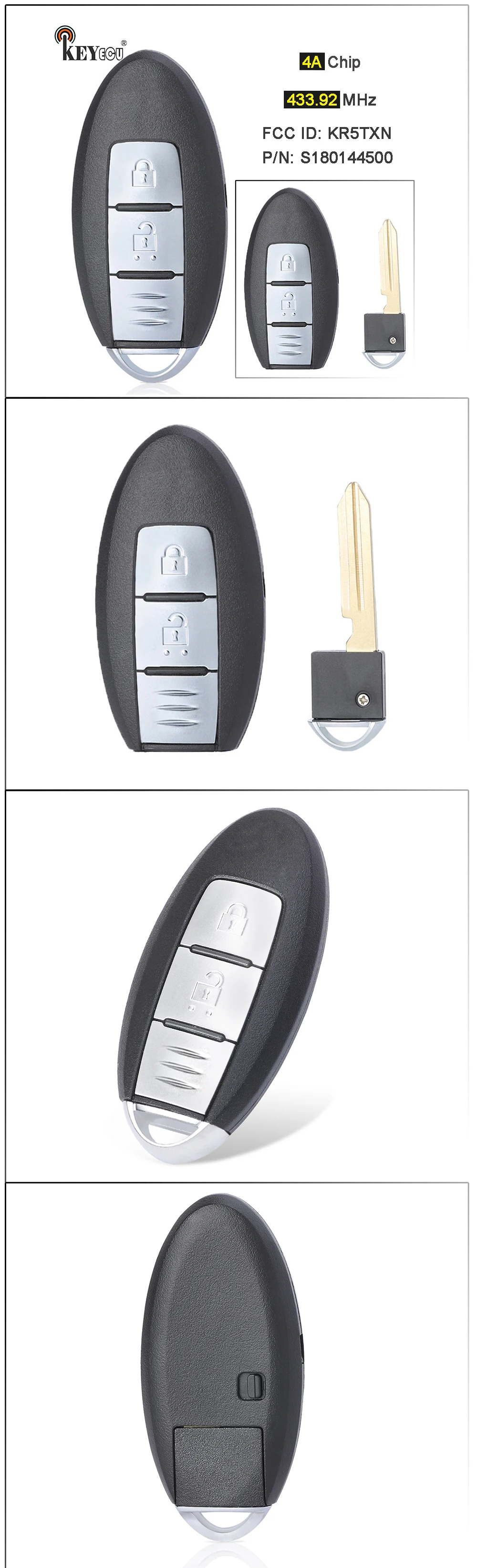 Keyforkess 433.92MHz 4A Chip p/n: S180144500 ID FCC: KR5TXN Smart Remote Key Fob 2 pulsante per Nissan Qashqai 2016 2017 2018 2019 2020 - Scc99da8731ab4d67a391c06ede1bf2c8W