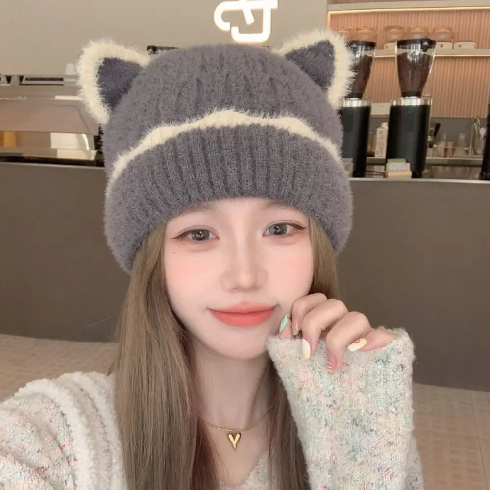 

Thickened Knitted Hat New Versatile Warm Cap Ear Protection Wool Cap Women