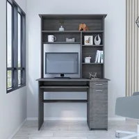 Computer Desk , Multiple Shelves, Smokey Oak Finish Is 71' Tall and Provides Multi-level Storage,Office Desks 1
