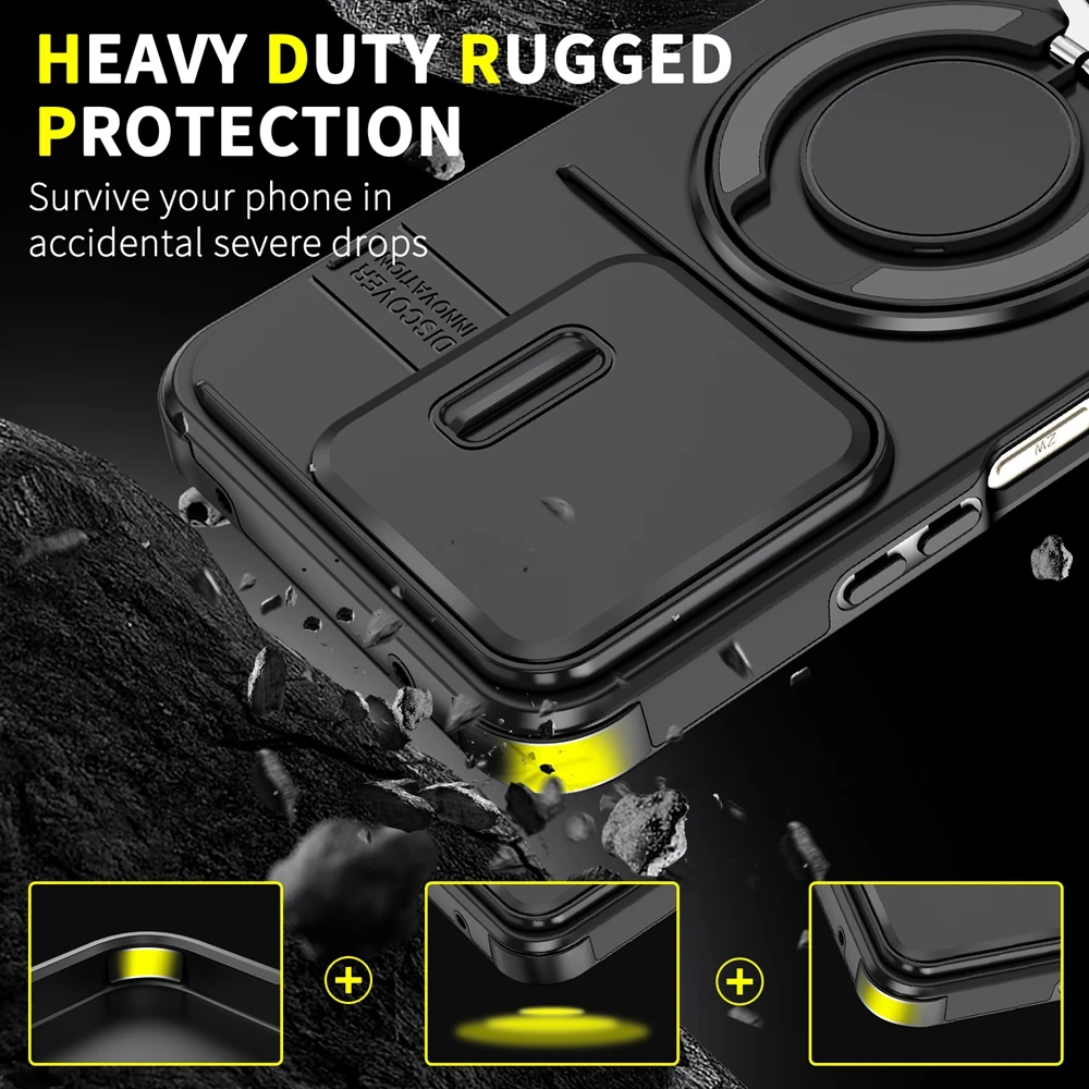 Smart 5G Case with Slide Camera Protection and Magnetic Holder Ring - Durable Armor Phone Cover