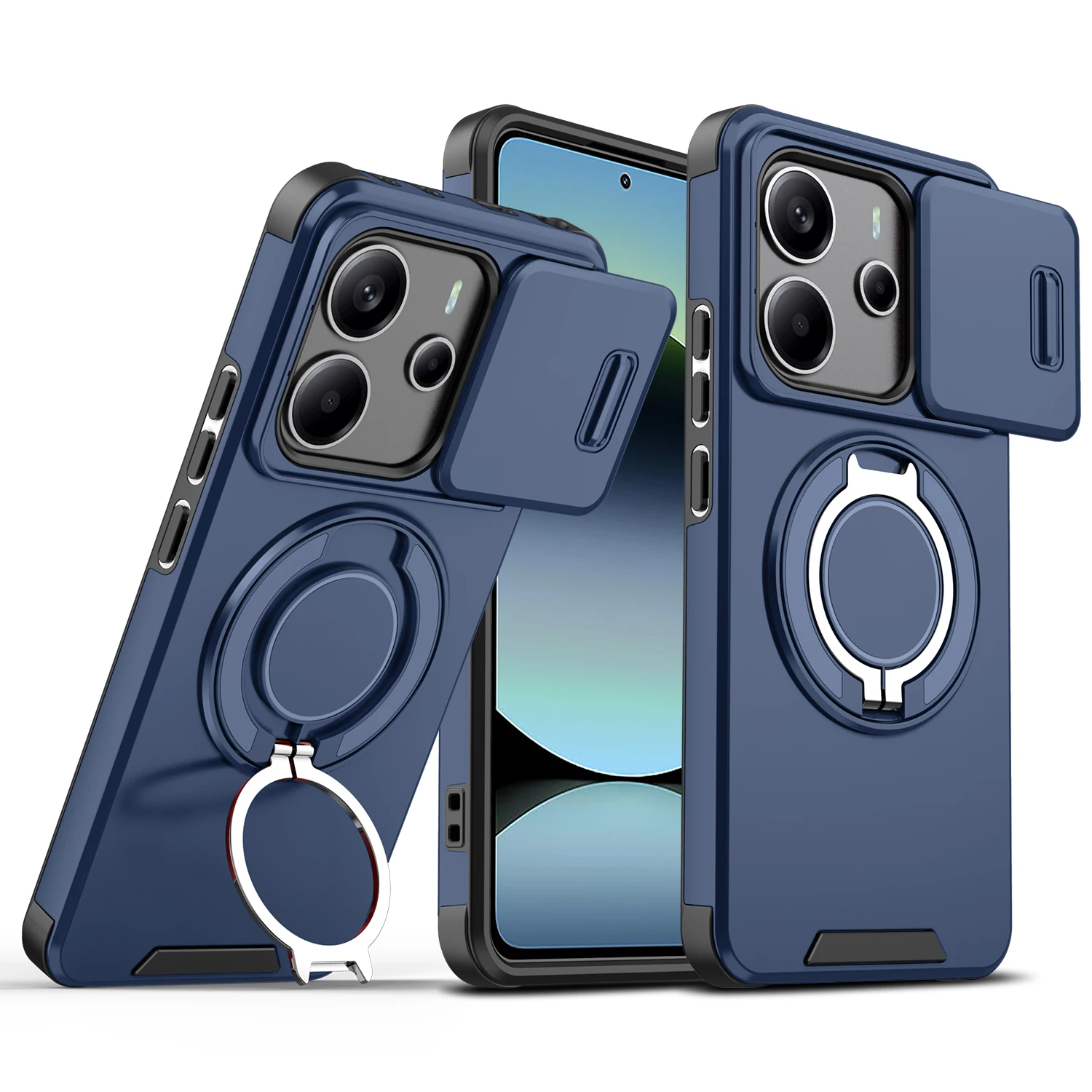 Rugged Armor Magnetic Bracket Phone Case with Slide Camera Protection