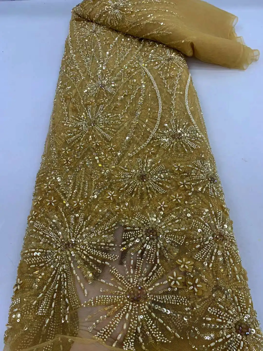 

Top quality Beads Embroidery With Crystal Stones Pearls French Tulle Net, African Fabric For Party Dresses, Wedding,