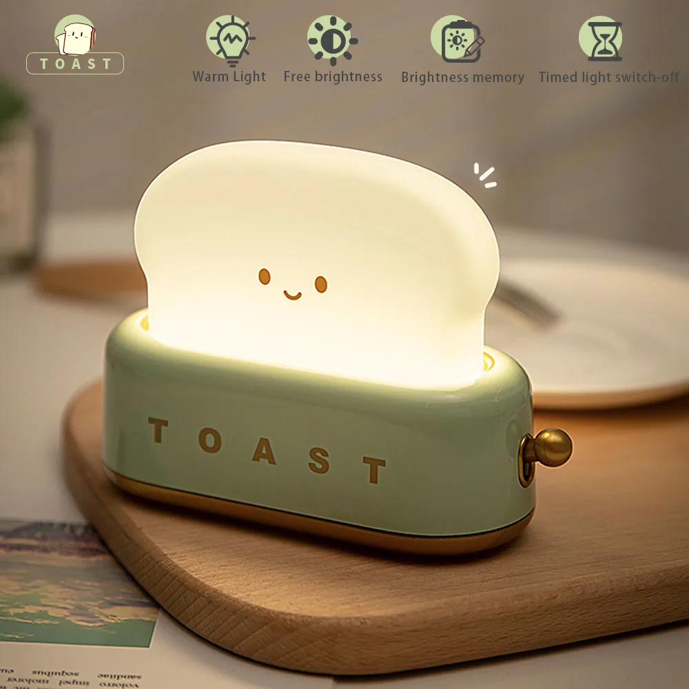 Toast Cartoon LED Night Light Cute Home Decor Kawaii Bread Table Lamps Night Breastfeeding Portable Light with Timer Tiny Lamp portable usb self timer flash camera clip on phone self timer lamp video lights led night photo beauty fill light