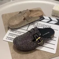 Mules à bout fermé en strass étincelants d'inspiration française, chaussures décontractées polyvalentes pour femmes, pour le printemps et l'automne 4