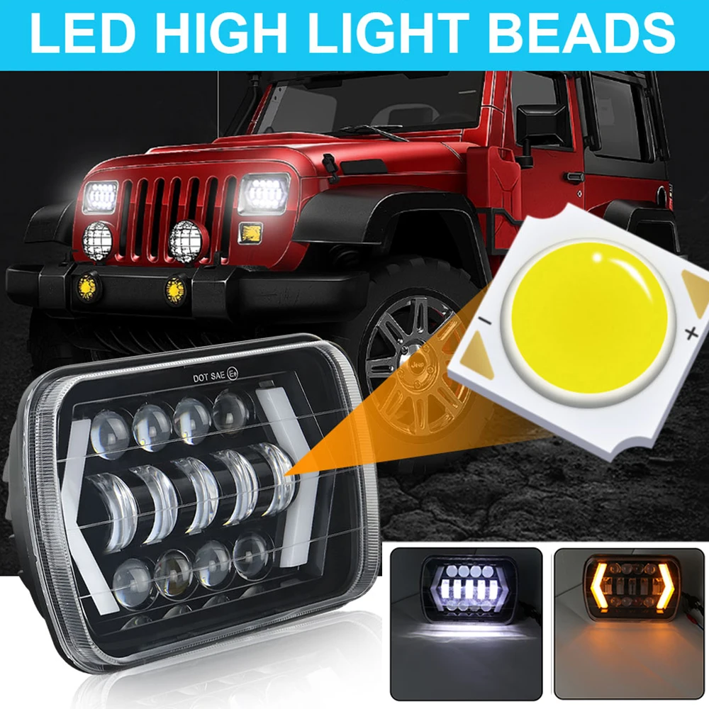 

H13 H4 Led Auto Turn Signal Lamp DRL 12V 24V 5X7inch Headlight Lights LED High Low Beam For Jeep Wrangler YJ Cherokee XJ MJ