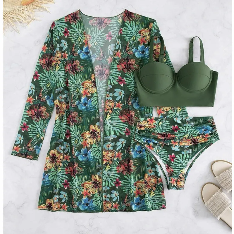 Women's sexy mesh bikini, swimsuit 3-piece set, gathering bikini, sunblock swimsuit, Holiday style, New 2024, hot sale