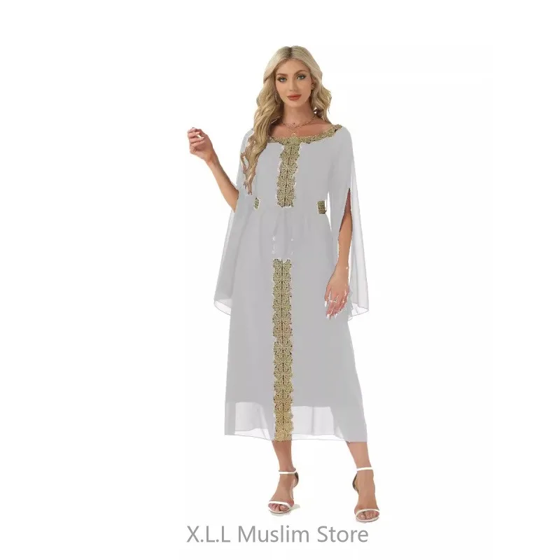 Fashion Lace Muslim Party Dress For Women Prayer Garment Abaya Dubai Luxury Modest Summer Kebaya Kaftan Robe Femme Musulmane
