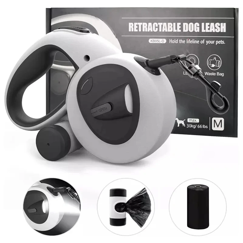 Automatic Retractable Pet Leash,5m Long Dog Walking Traction Lead With Waste Bag Dispenser Puppy Durable Led Light Rope Supplies Automatic Retractable Pet Leash,5m Long Dog Walking Traction Lead With Waste Bag Dispenser Puppy Durable Led Light Rope Supplies