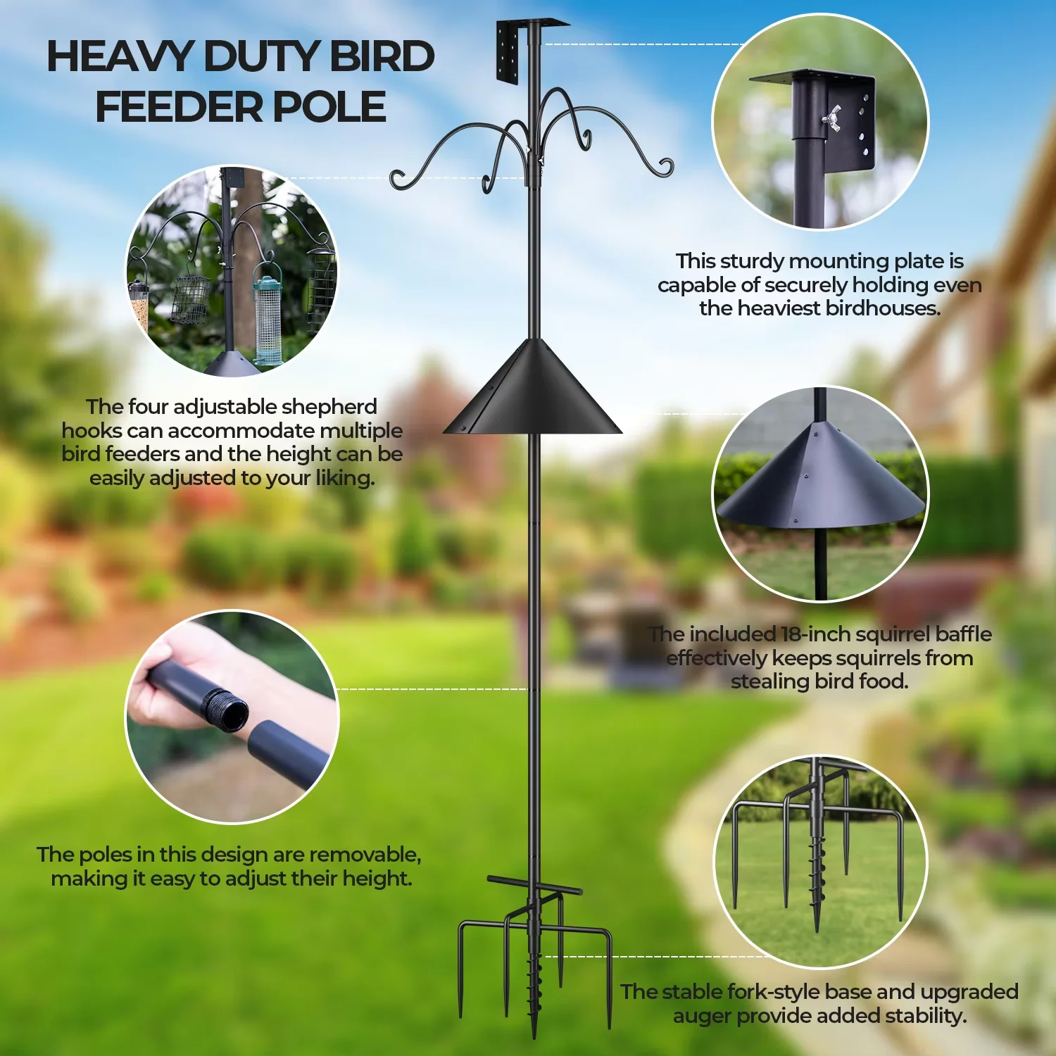 2PCS Multifunction Bird Feeder Pole 92 Inch 5-Prong Anchor Feeding Station For Wild Birds Watching Adjustable Poles Universal