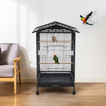 Voltsify Open Play Top Metal Pet Bird Cage with Casters & Feeders, 47.5cm W x 47.5cm D x 86cm H