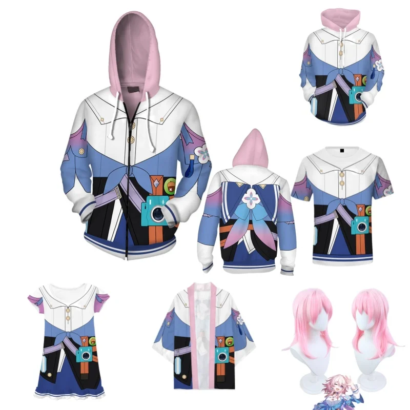 

Костюм спортивный с капюшоном для мужчин и женщин, накидка с коротким рукавом и париком, костюм для косплея игры Honkai Star Rail 7 марта