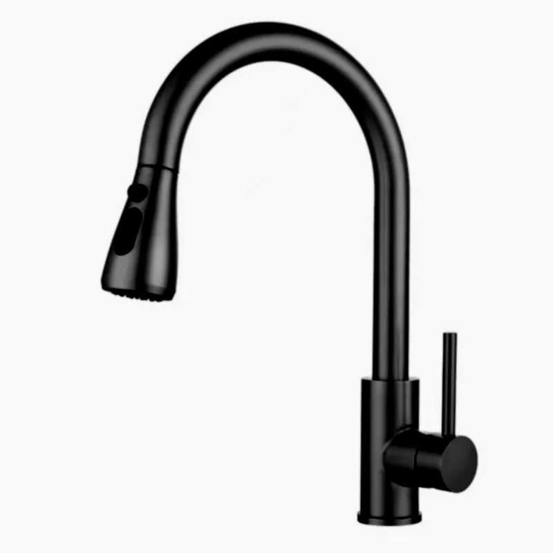Kitchen Black Faucet Pull Out Mixer Hot and Cold Water Faucet Swivel 304 Stainless Steel with Hand Shower Washbasin Sink Faucet