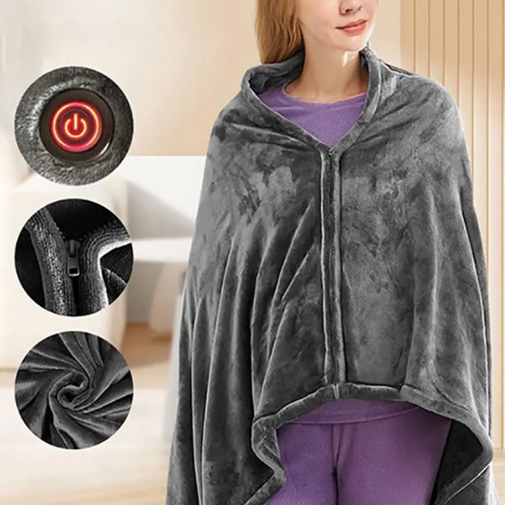 Electric Heated Fleece Blanket with USB Charging for Home and Office