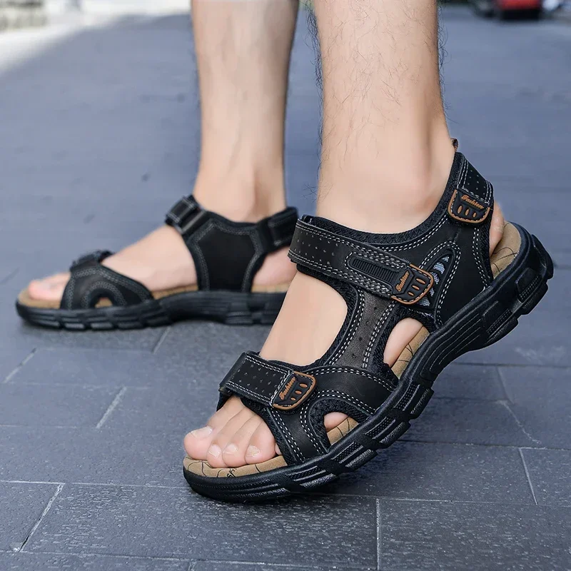 Leather Sandals Summer Sandals Summer Men's Sandals Genuine Leather Luxury Man Beach Sandals New Outdoor Fashion Men's Soft Moccasins Slippers
