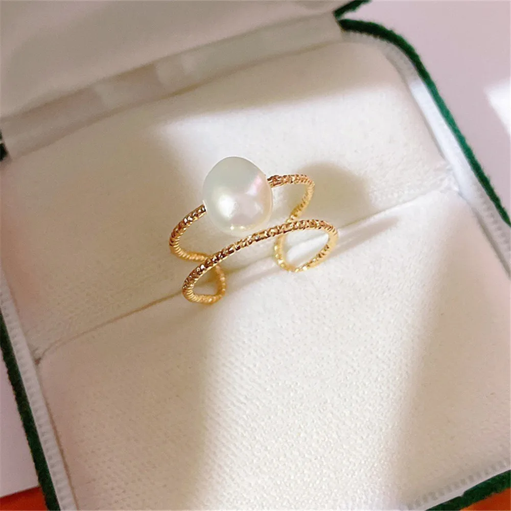 

Netflix popular double circle baroque ring Natural freshwater baroque pearls 14k gold injected exclusive new models