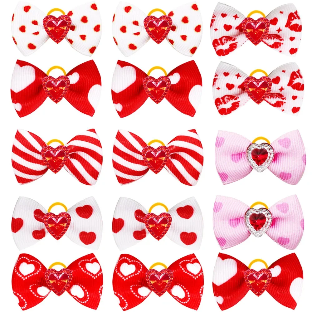 Valentine's Day dog bowknots 10/20/30PC puppy bows with rubber bands dog bows handmade supplies pet grooming accessories for dog 6