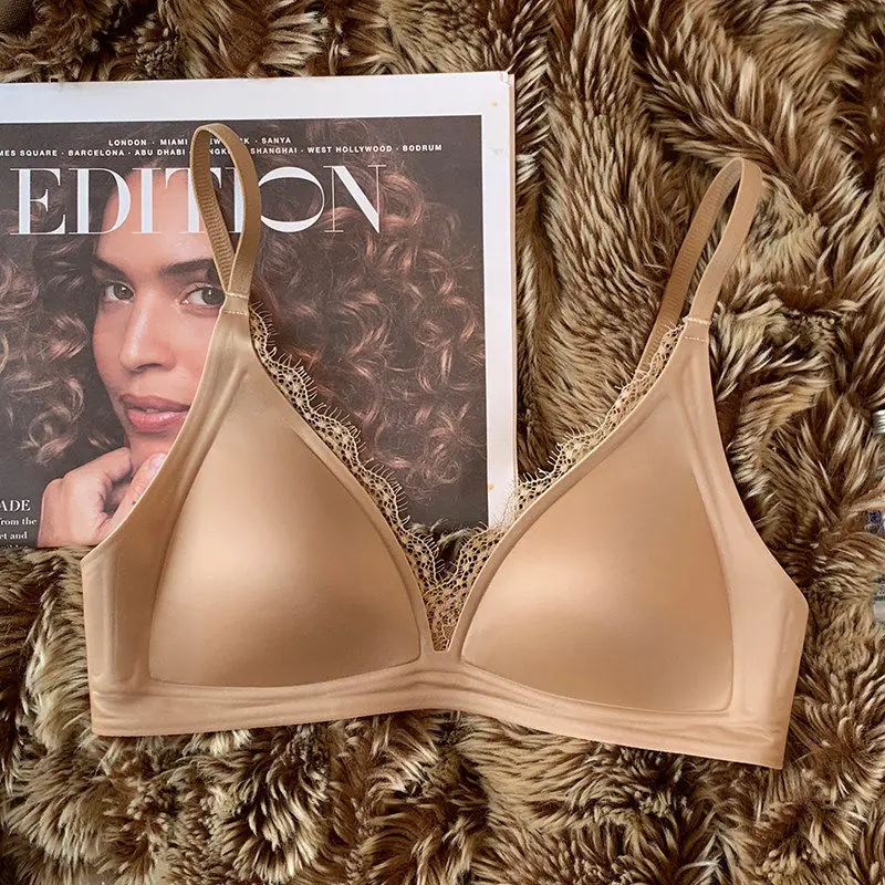 Sexy French Lace Bralette for Small Bust, No Underwire Push Up Bra, Satin Anti-Sagging Tapering Bra, Wireless Gathering Lingerie