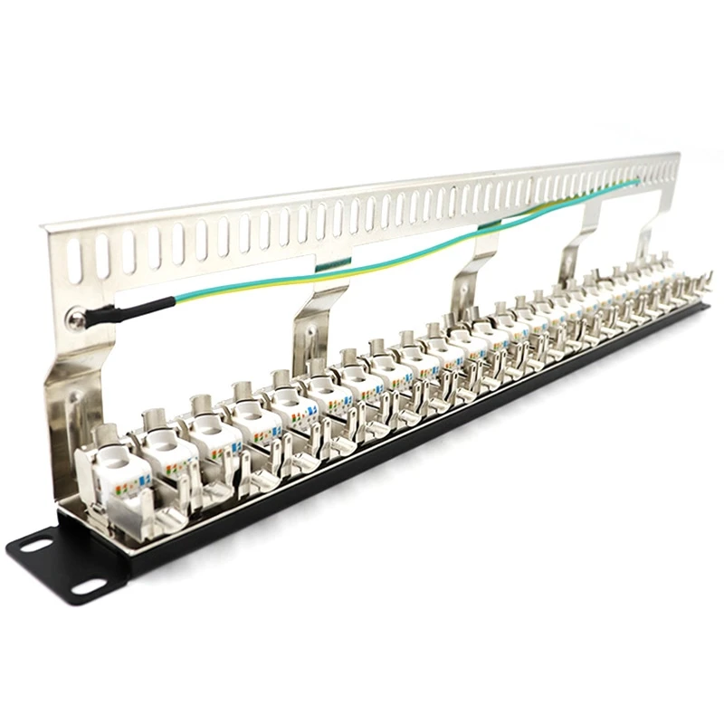 

Cat7 Patch Panel 24Port CAT7/CAT6A FTP Patch Panel Full Shielded Incl. 24X Cat7 Shielded Keystone Adapter 1U 19 Inch