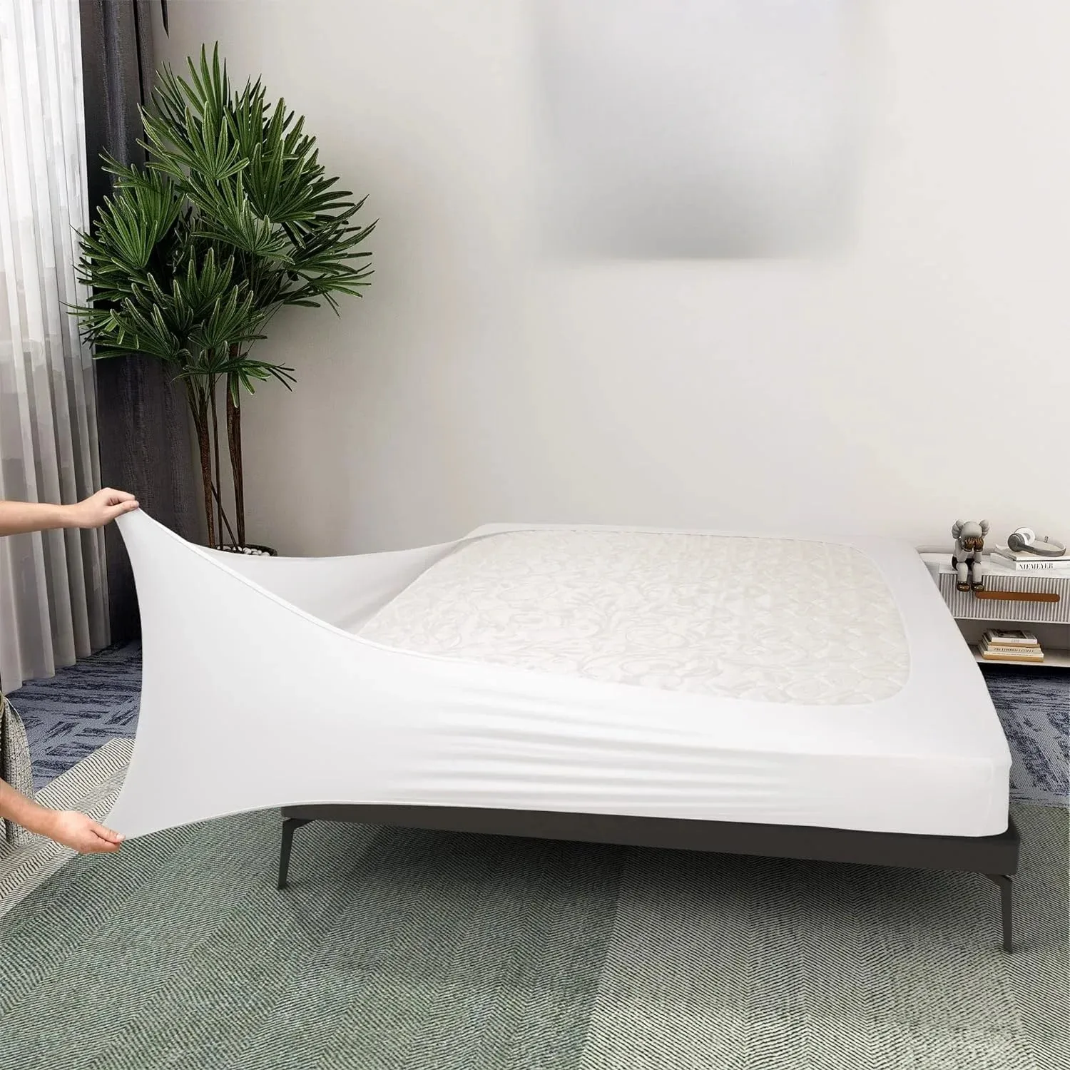 Box-Federbezug, umwickelbare Bettröcke, Matratzenschoner, einfach zu installieren, Twin/Full/Queen/King