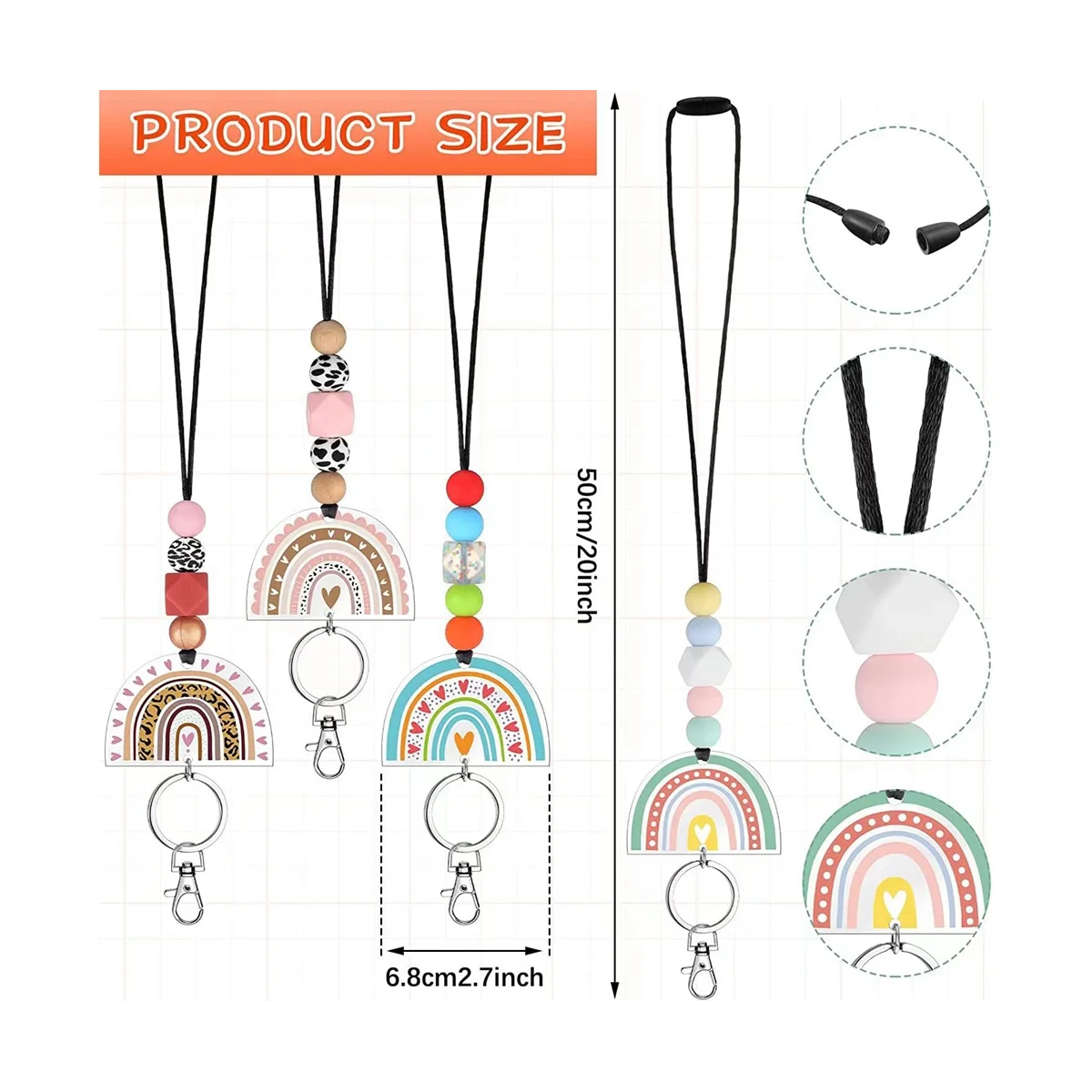 

Teacher Lanyards for ID Badges and Keys Cute Beaded Lanyards with Keychain Silicone Beaded Keychain for Women Girls