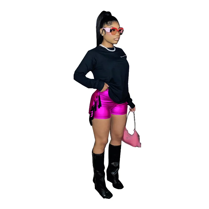 Metallic Color Women Punk Shorts with Tassel High Waist Skinny Short Pants 2023 Summer Activewear Sexy Night Club Party Capris
