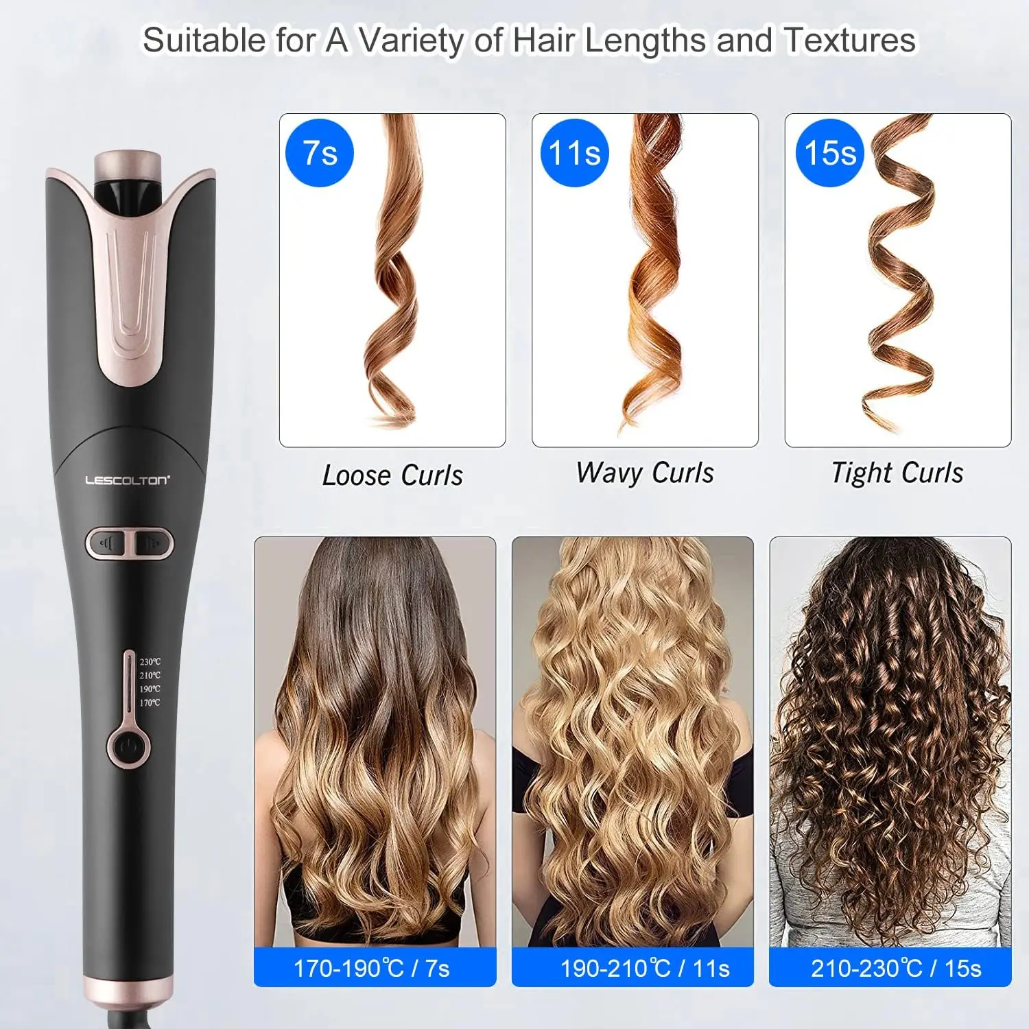LESCOLTON Automatic Curling Iron Innovative Large Curl Professional Hair Curler Automatic Curling Hair Styling Tool For All Ages