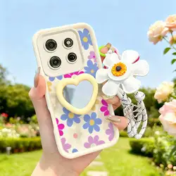Cartoon Flower Phone Case Set with Lanyard and Craft Embellishments - 3 Piece Collection - Motorola Moto G86 (WHITE)